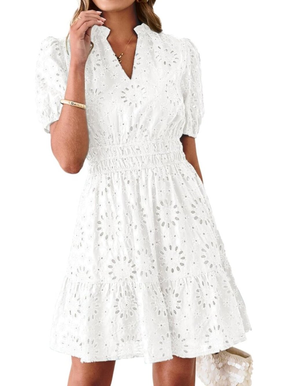 Boho Mini Dress with Eyelet Embroidery & Lace - Perfect Summer Style!